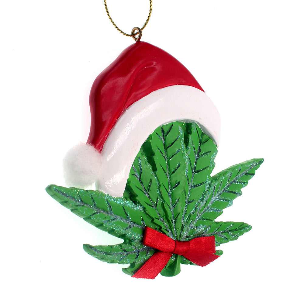 Cannabis Leaf With Santa Hat Ornament