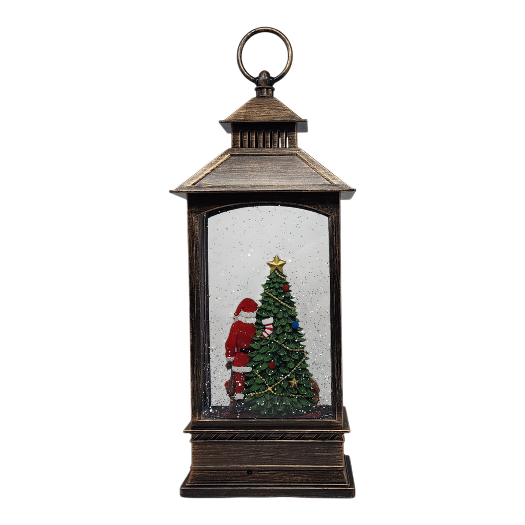 Lighted Spinning Waterglobe Lantern - Santa Delivering Gifts