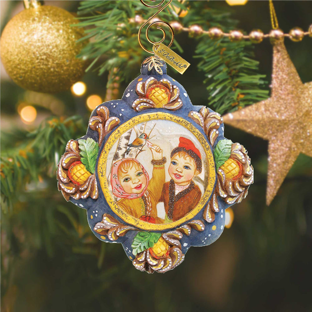 Feeding a Bird Sculpted Hand-Painted Christmas Ornament by G. DeBrekht - 6102552