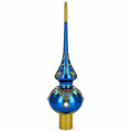 Blue Jewels and White Pearls on Glossy Blue Glass Christmas Tree Topper 11 Inches