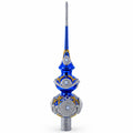 Pearls and Twisted Rope on Double Ball Blue Glass Christmas Tree Topper 12.5 Inches