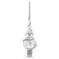 White Roses with Leaves on White Glass Christmas Tree Topper 11 Inches