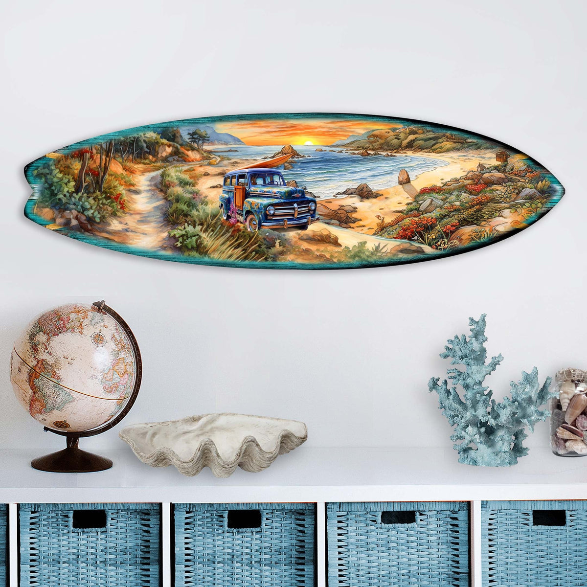 Morning Beach Surfboard Coastal Wall Art by G. DeBrekht - Coastal Holiday Decor - 8490125HS