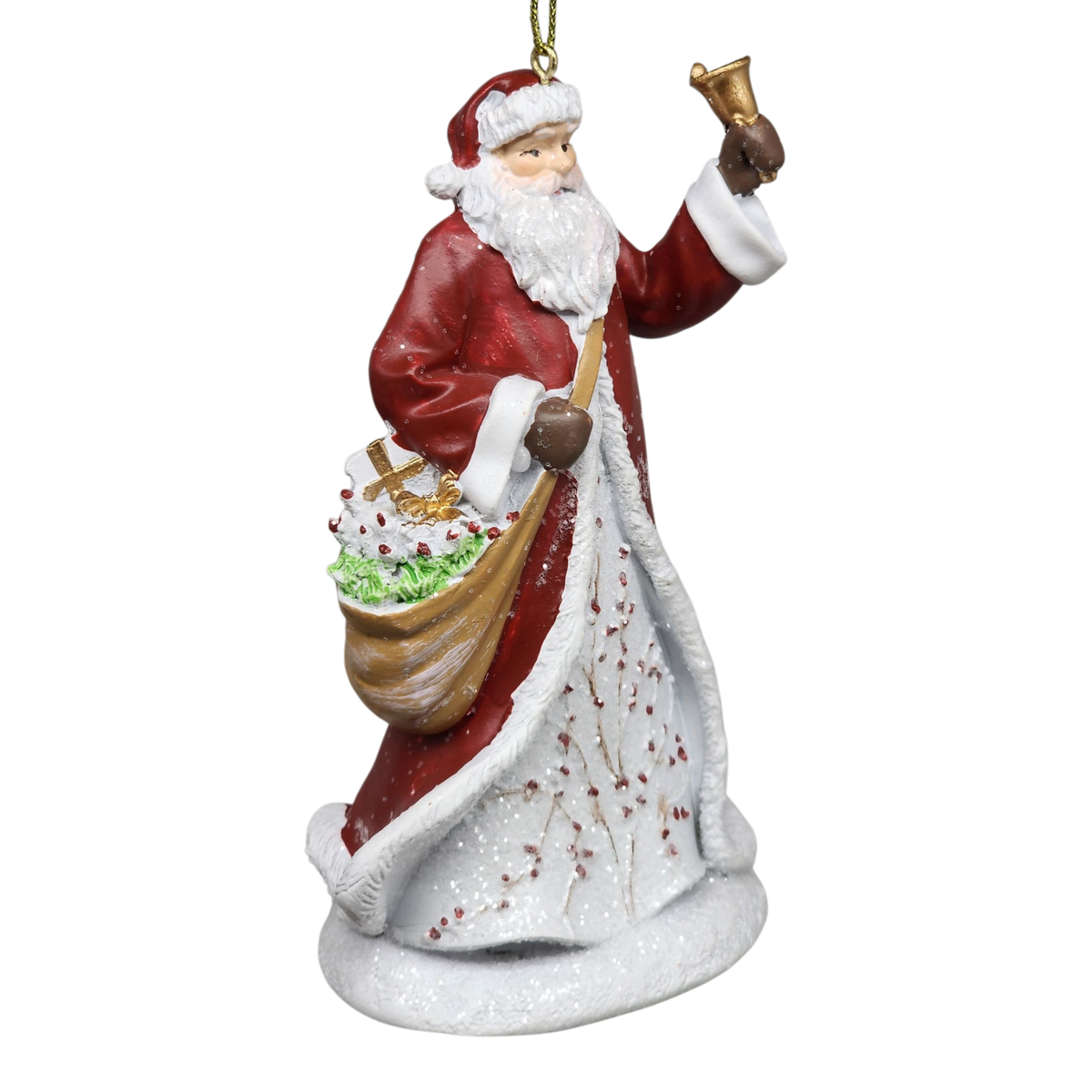 Berry Vine Santa with Bell Ornament