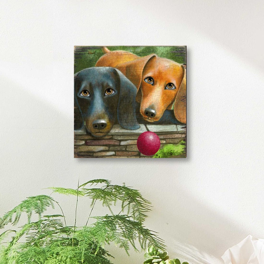 Where's the Ball Wooden Wall Art by Laura Seeley - Pets Dog and Cats Decor - 8511116B