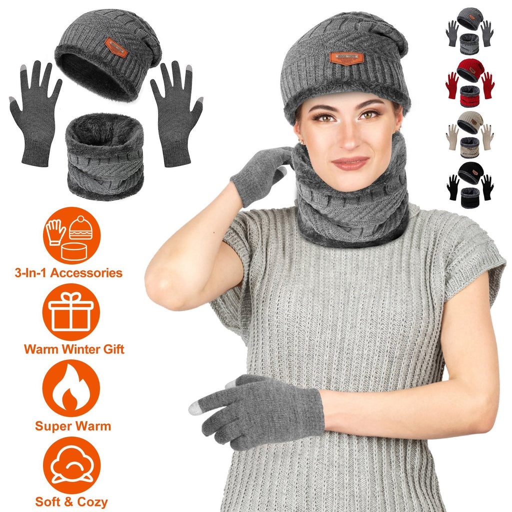 Winter Hat, Scarf and Gloves Set, Gray