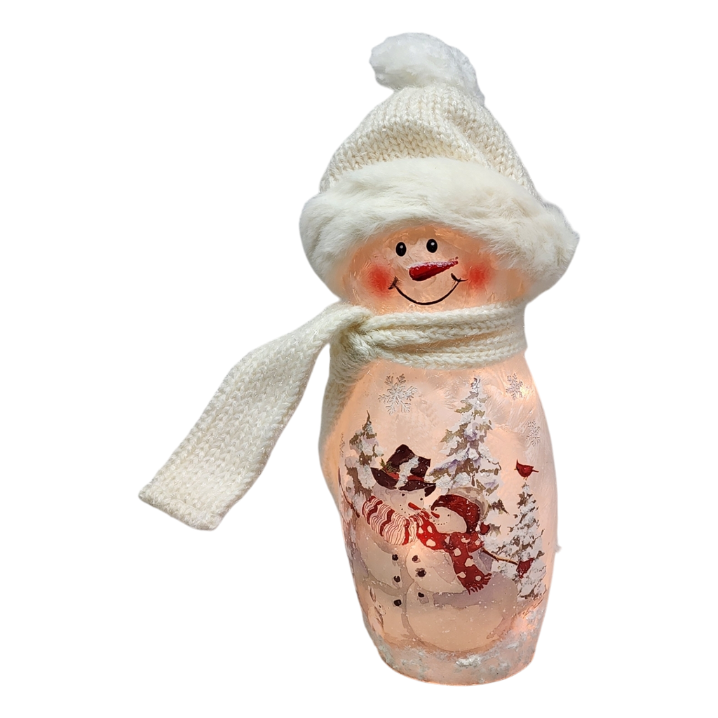 Lighted Snowman Lamp - Snow Couple - 8 Inches tall