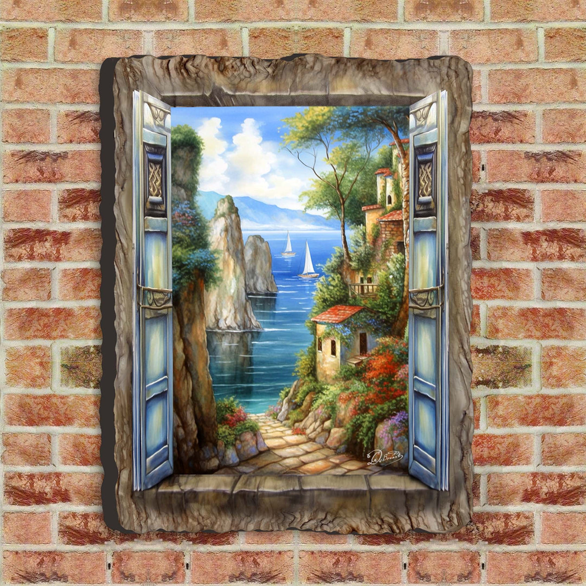 Seaside Town Window Wall Art by G. DeBrekht Coastal Decor - 8492105W