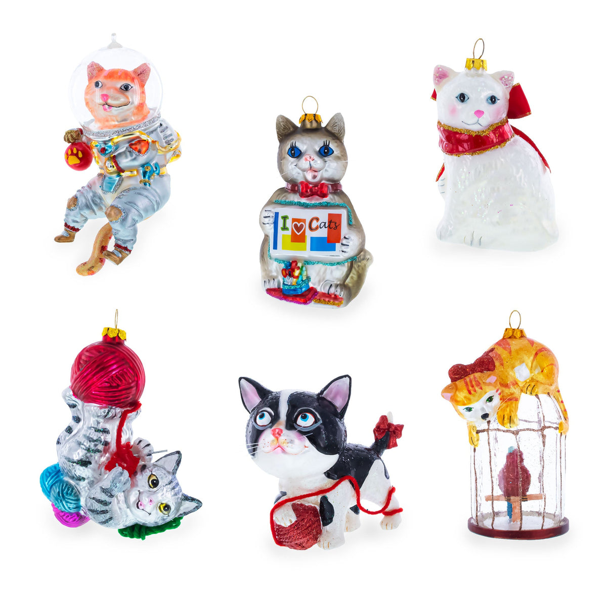 Cat the Astronaut Glass Christmas Ornament