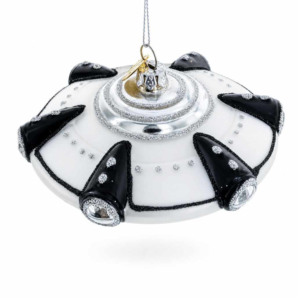 Intriguing UFO/ Alien Spaceship Glass Christmas Ornament