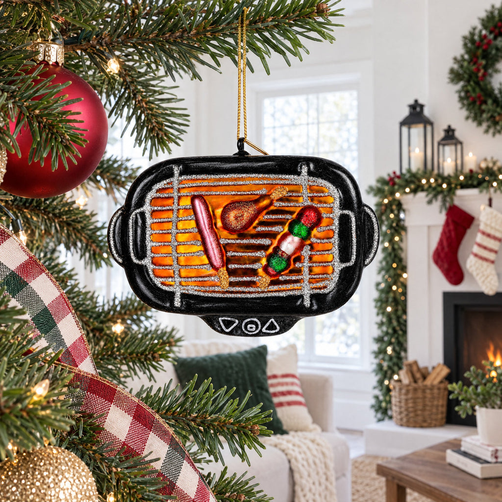Barbecue Grill Glass Christmas Ornament
