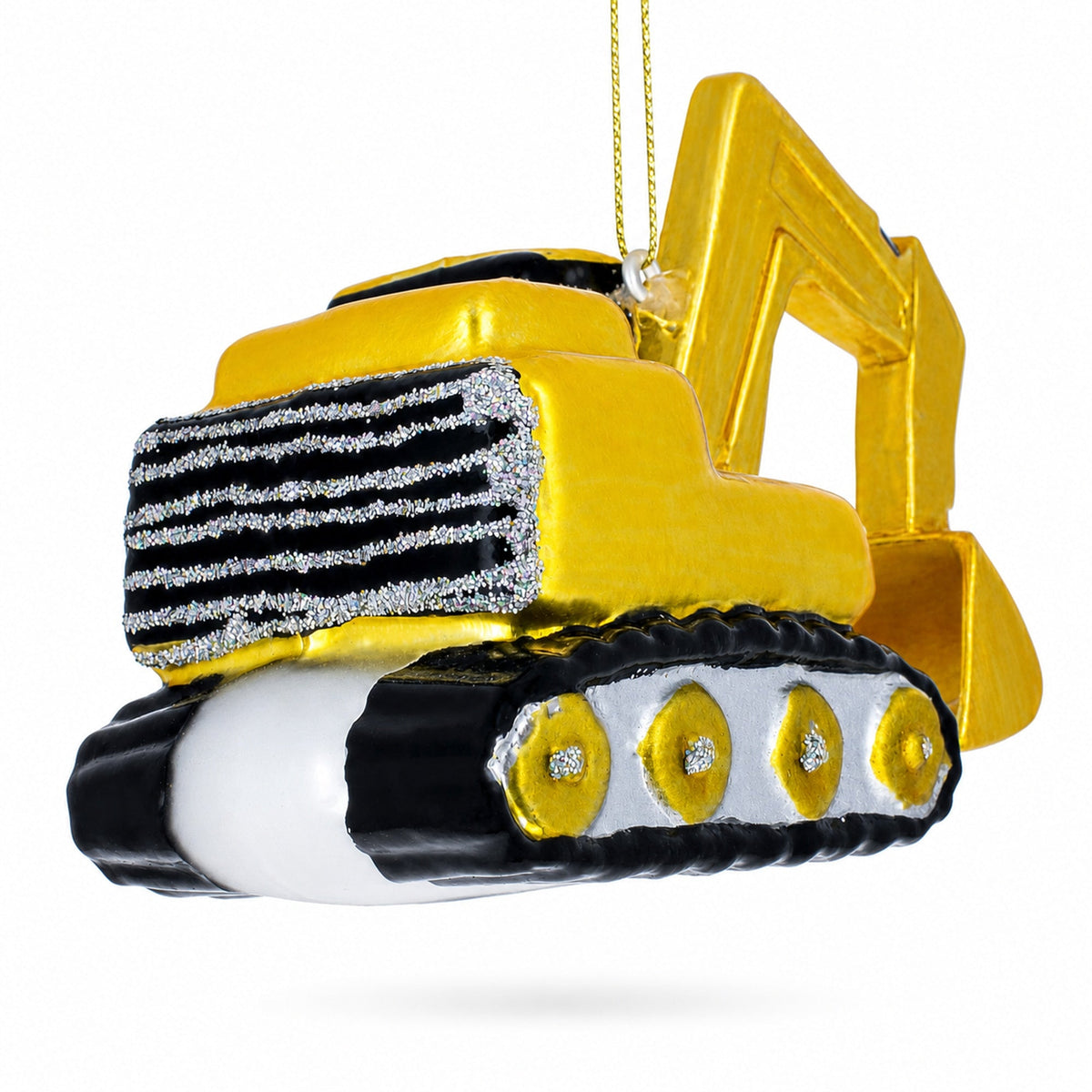 Tracks Excavator Glass Christmas Ornament