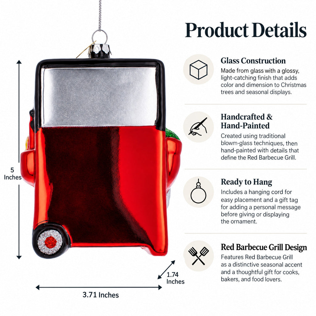 Red Barbecue Grill Glass Christmas Ornament