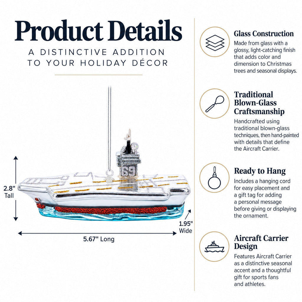 Aircraft Carrier Glass Christmas Ornament