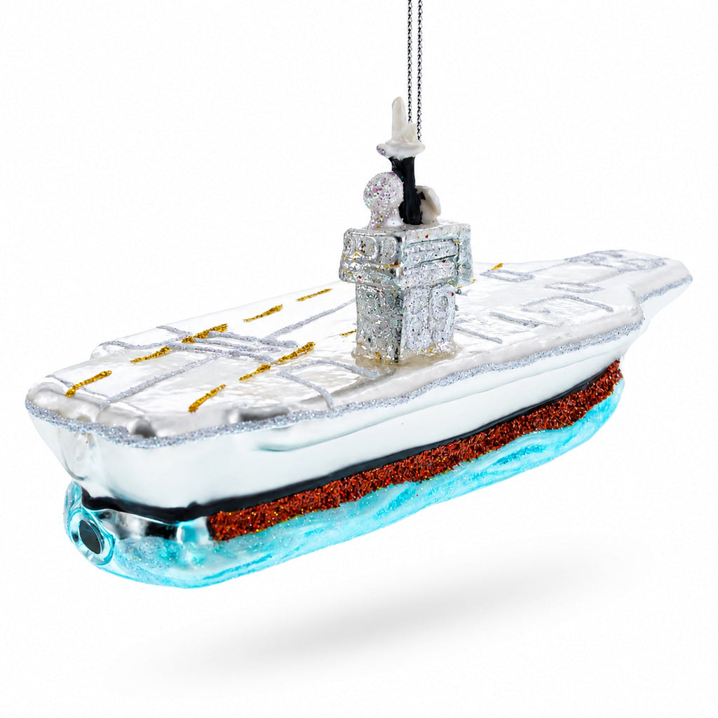 Aircraft Carrier Glass Christmas Ornament