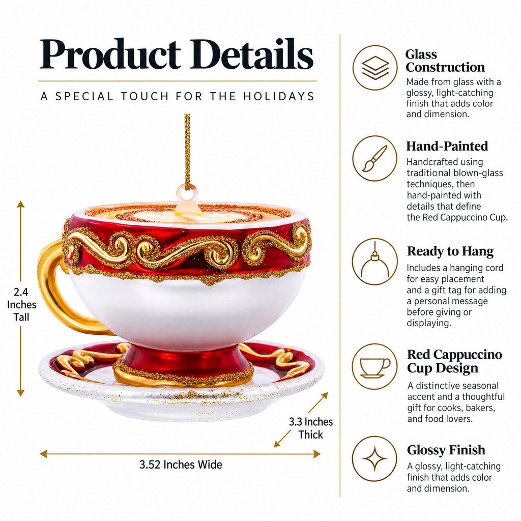 Red Cappuccino Cup Glass Christmas Ornament