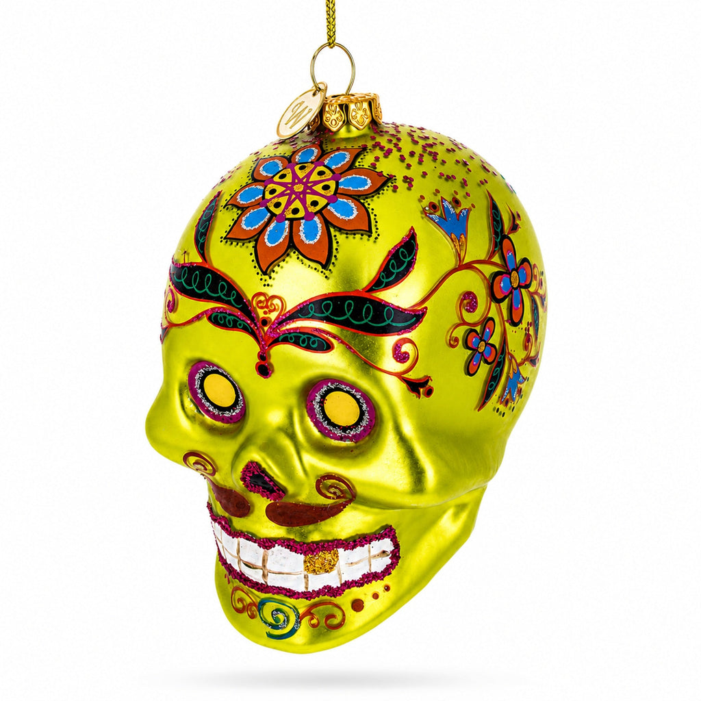 Decorated Skull Glass Christmas Ornament