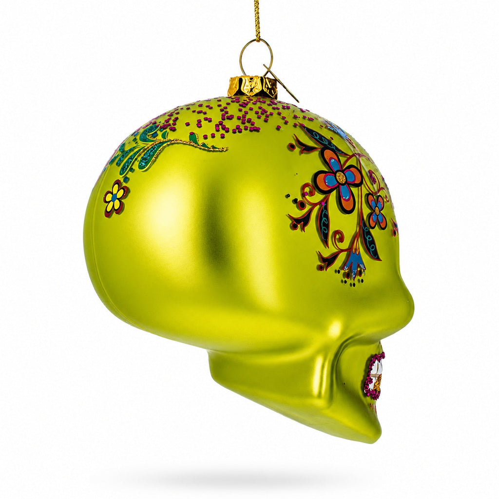 Decorated Skull Glass Christmas Ornament