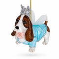 Basset Dog with Crown and Wings Glass Christmas Ornament