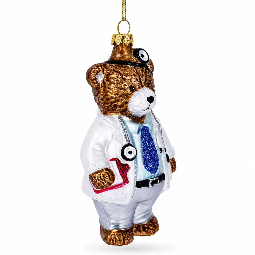 Doctor Bear Glass Christmas Ornament
