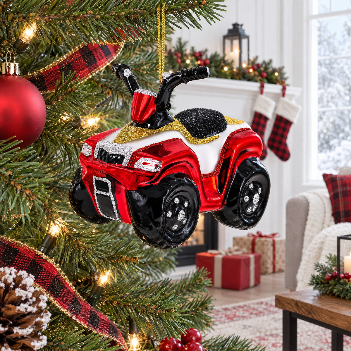 Adventurous ATV Off-road Glass Christmas Ornament