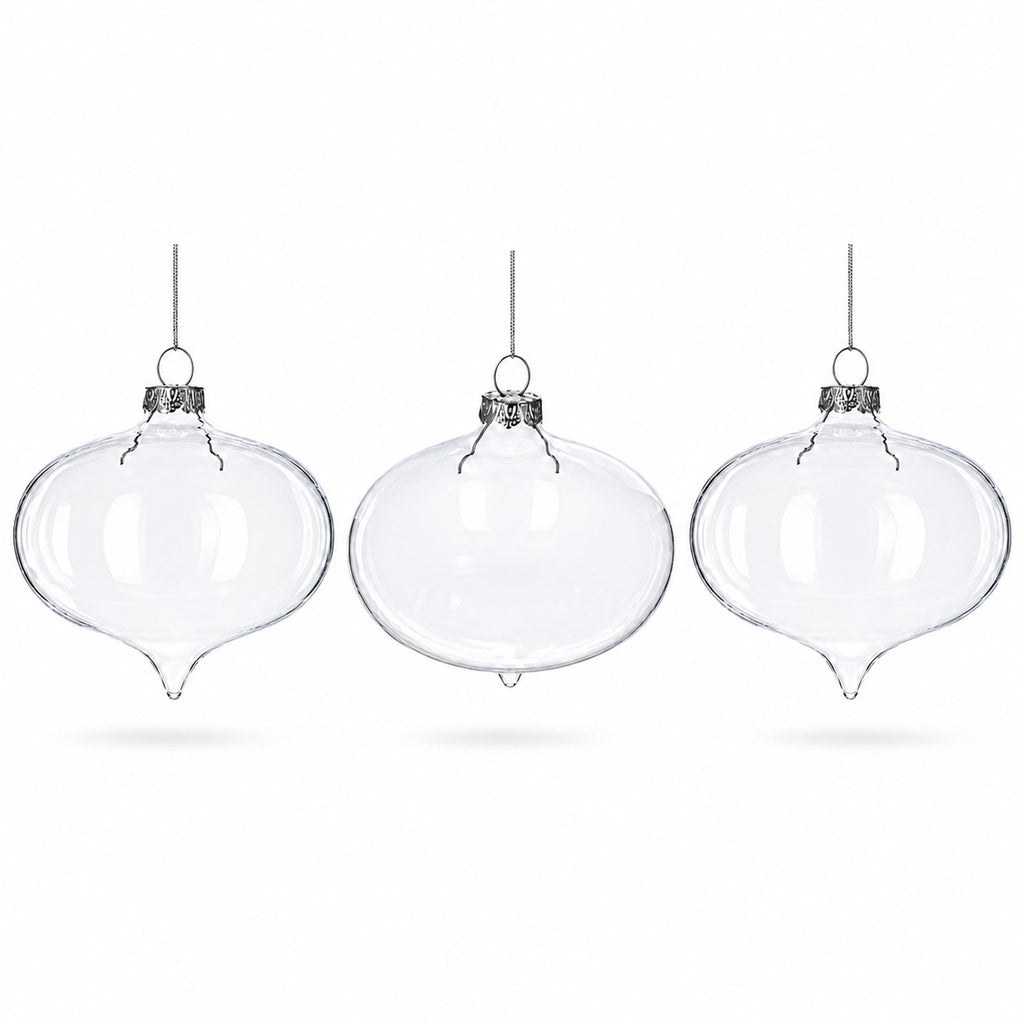 Set of 3 Onion Shape Clear Glass Christmas Ornament 4.15 Inches