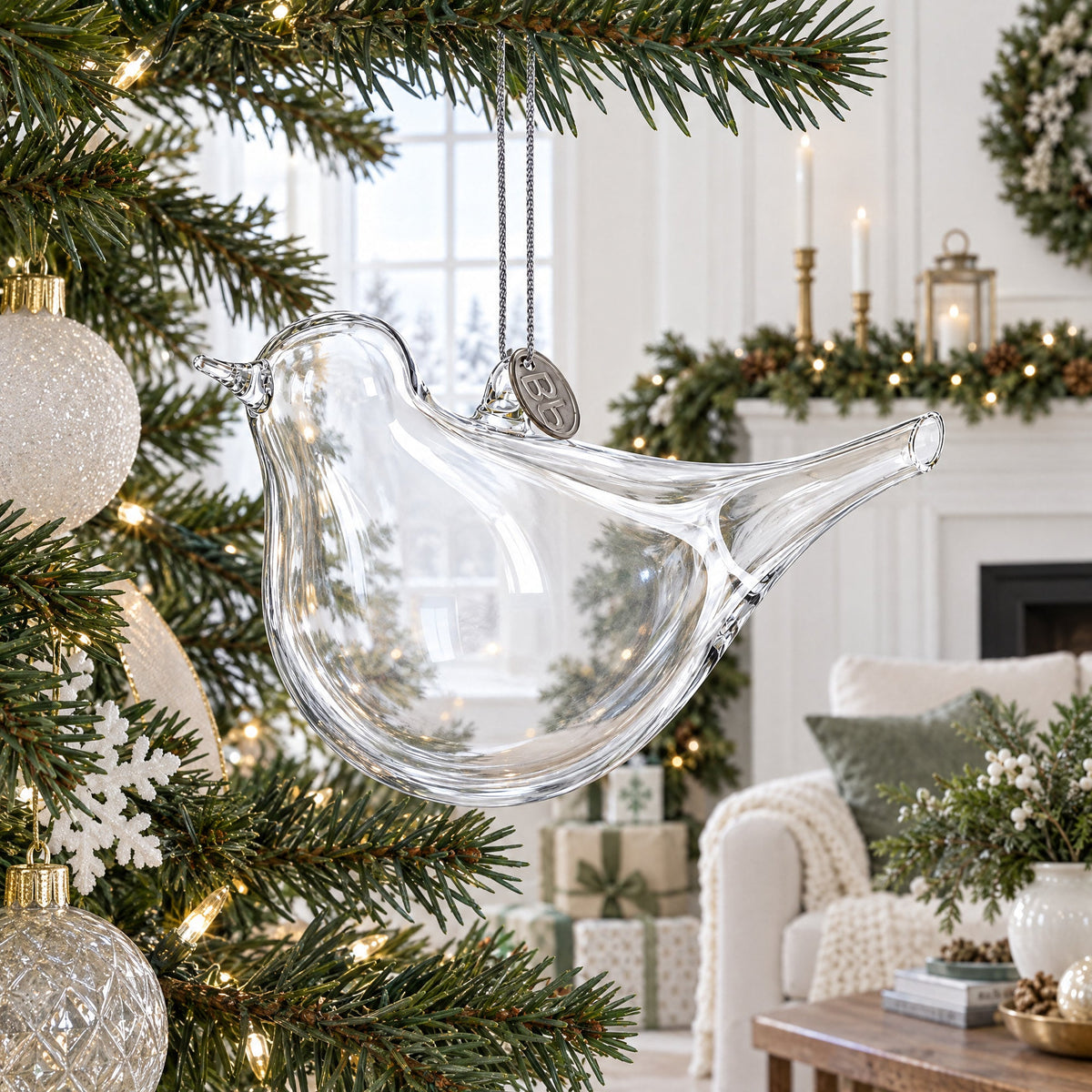 Bird Clear Glass Christmas Ornament