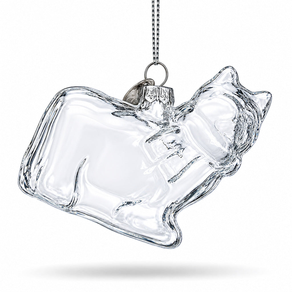 Cat in Scarf Clear Glass Christmas Ornament
