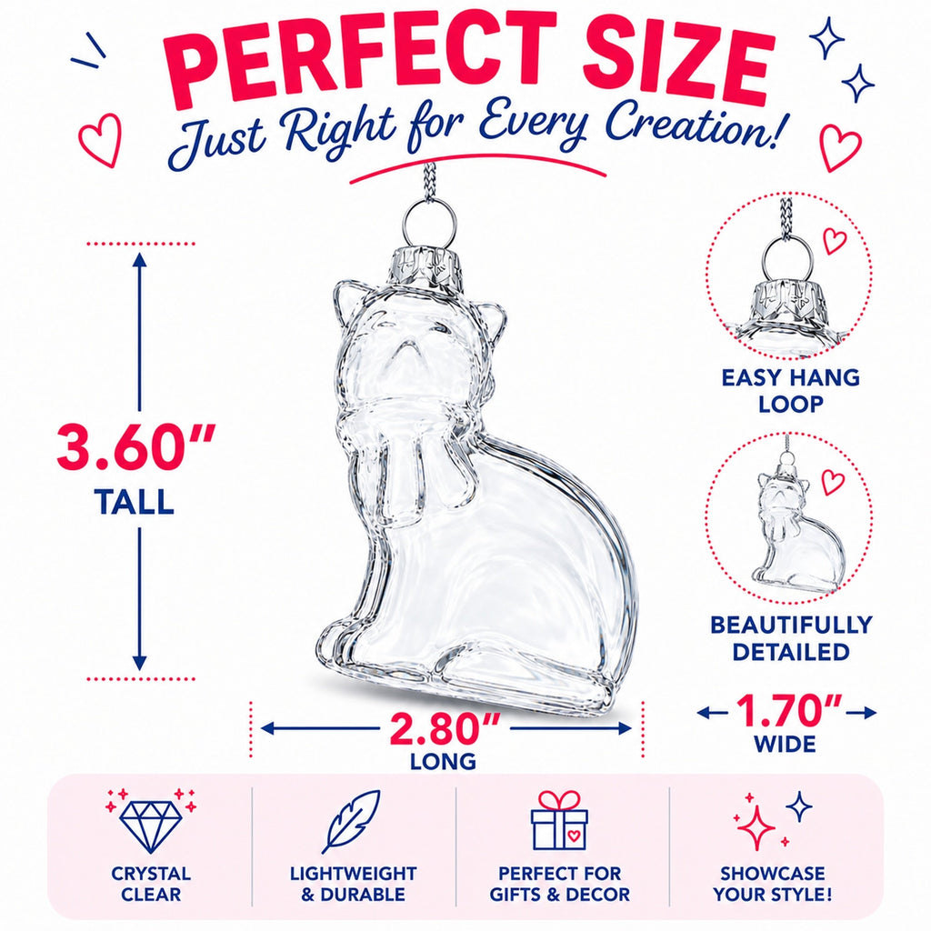 Cat Clear Glass Christmas Ornament
