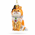 Chic Cat with Pendant Glass Christmas Ornament