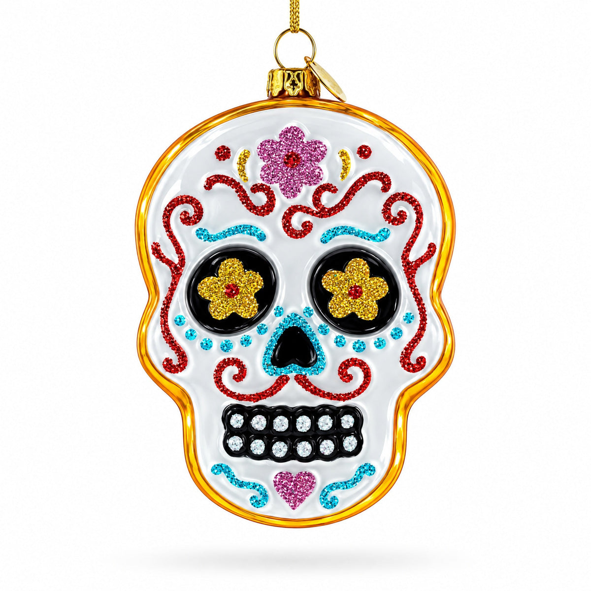 Adorned Skull Glass Christmas Ornament