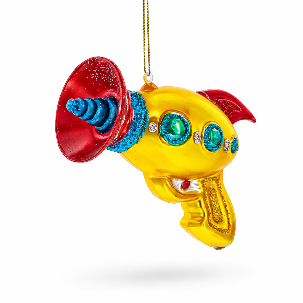 Futuristic Laser Gun Glass Christmas Ornament