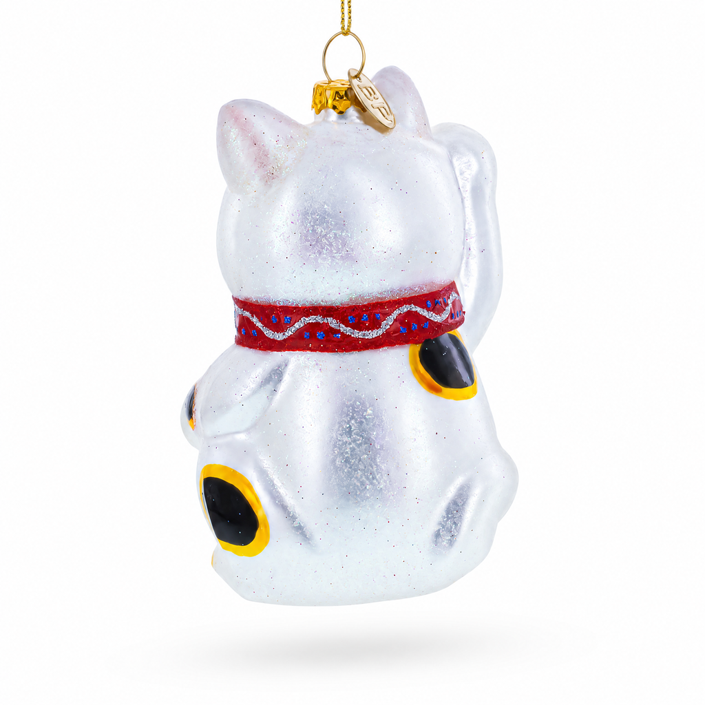Japanese Lucky Maneki Cat Glass Christmas Ornament
