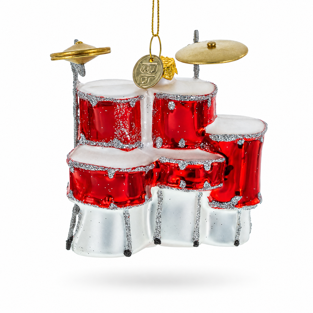 Rocking' Red Drum Kit Glass Christmas Ornament