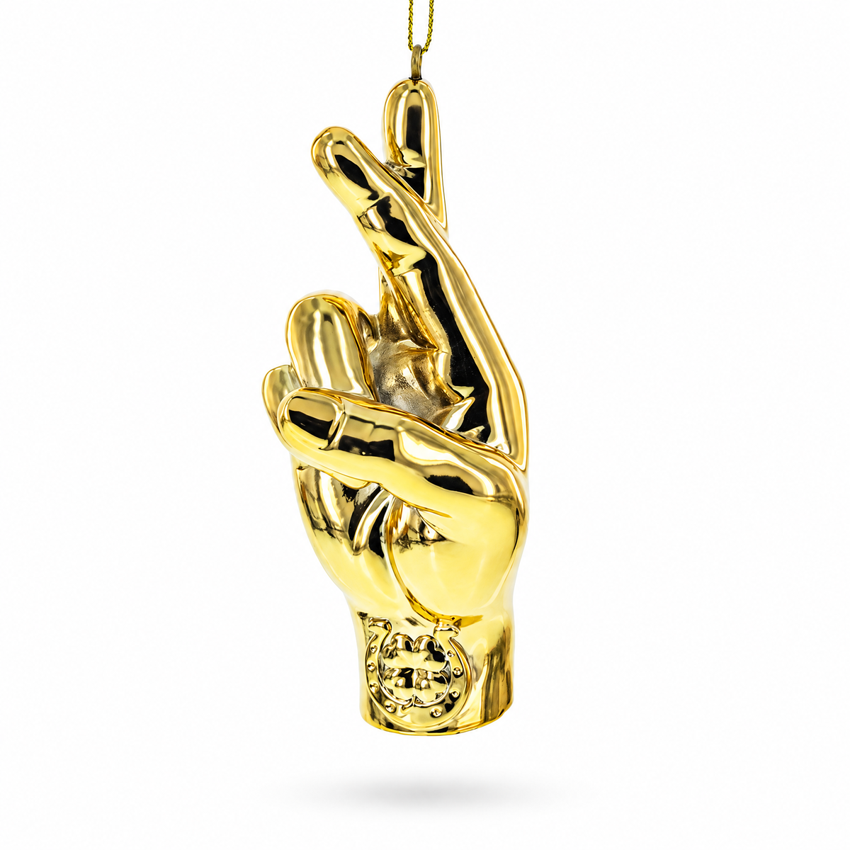 Golden Lucky Crossed Fingers Sign Language Glass Christmas Ornament