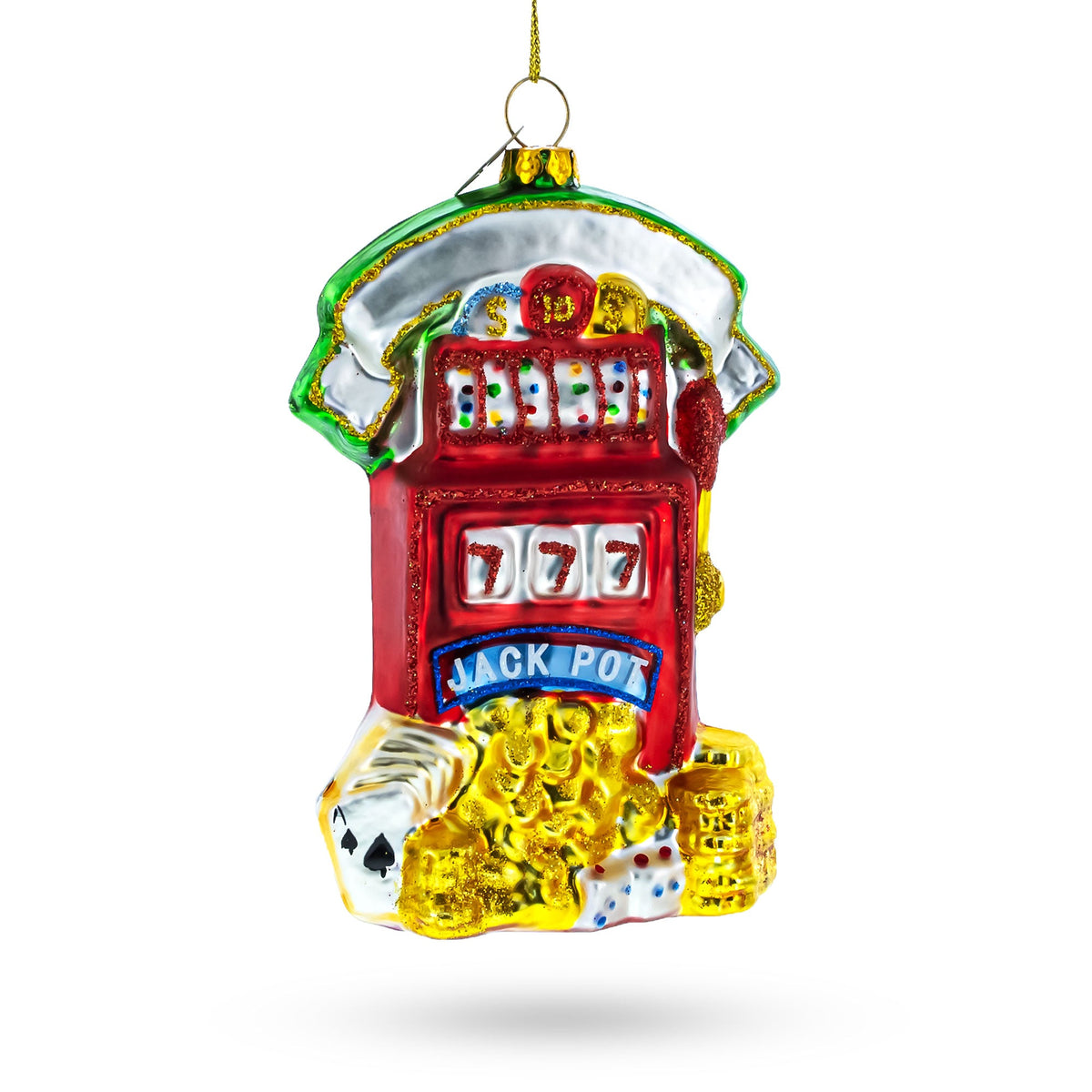 Lucky Slot Machine Jackpot Casino - Blown Glass Christmas Ornament