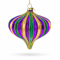 Purple Green Gold Glitter Stripe Teardrop Finial Glass Christmas Ornament
