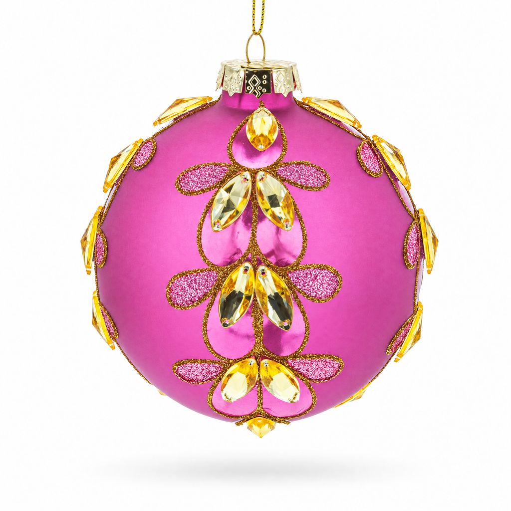 Enchanting Jeweled Pink Glass Ball Christmas Ornament