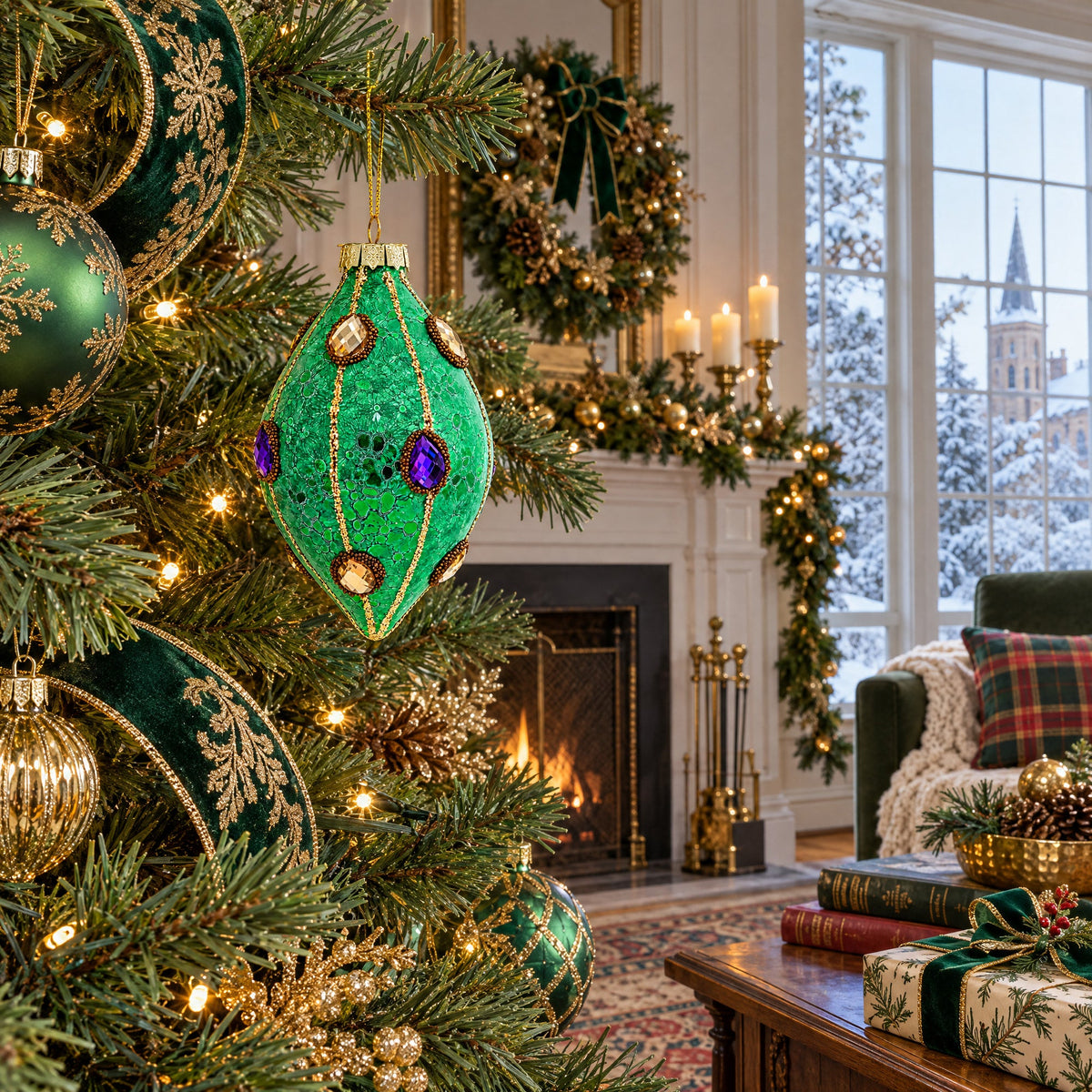 Jeweled Green Rhombus -Glass Christmas Ornament