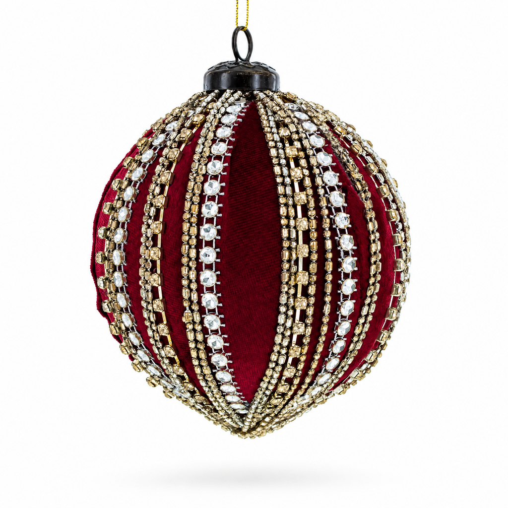 Sparkling Rhinestones on Red Glass Ball Christmas Ornament