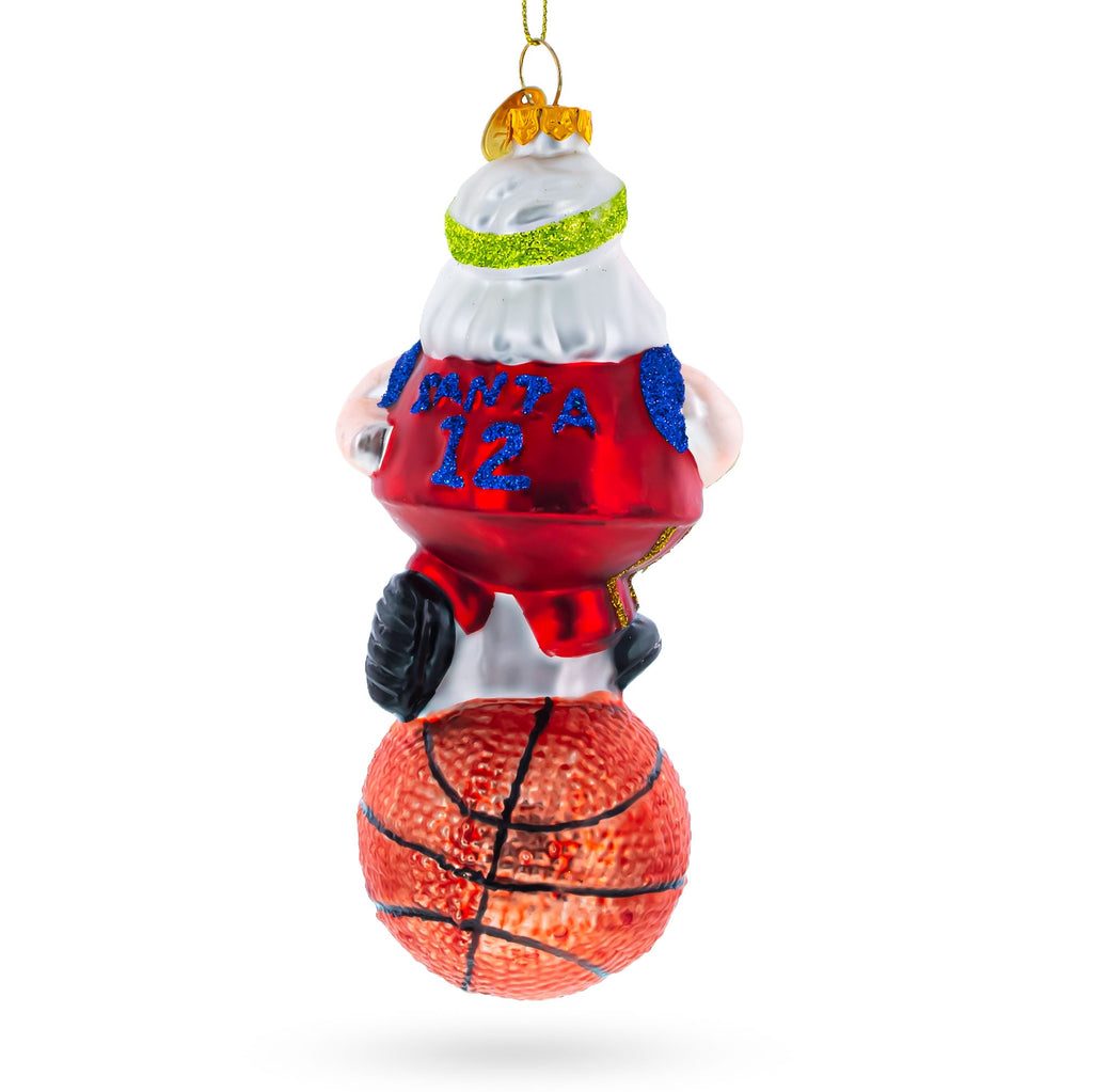 Santa the Basketball Player Glass Christmas Ornament