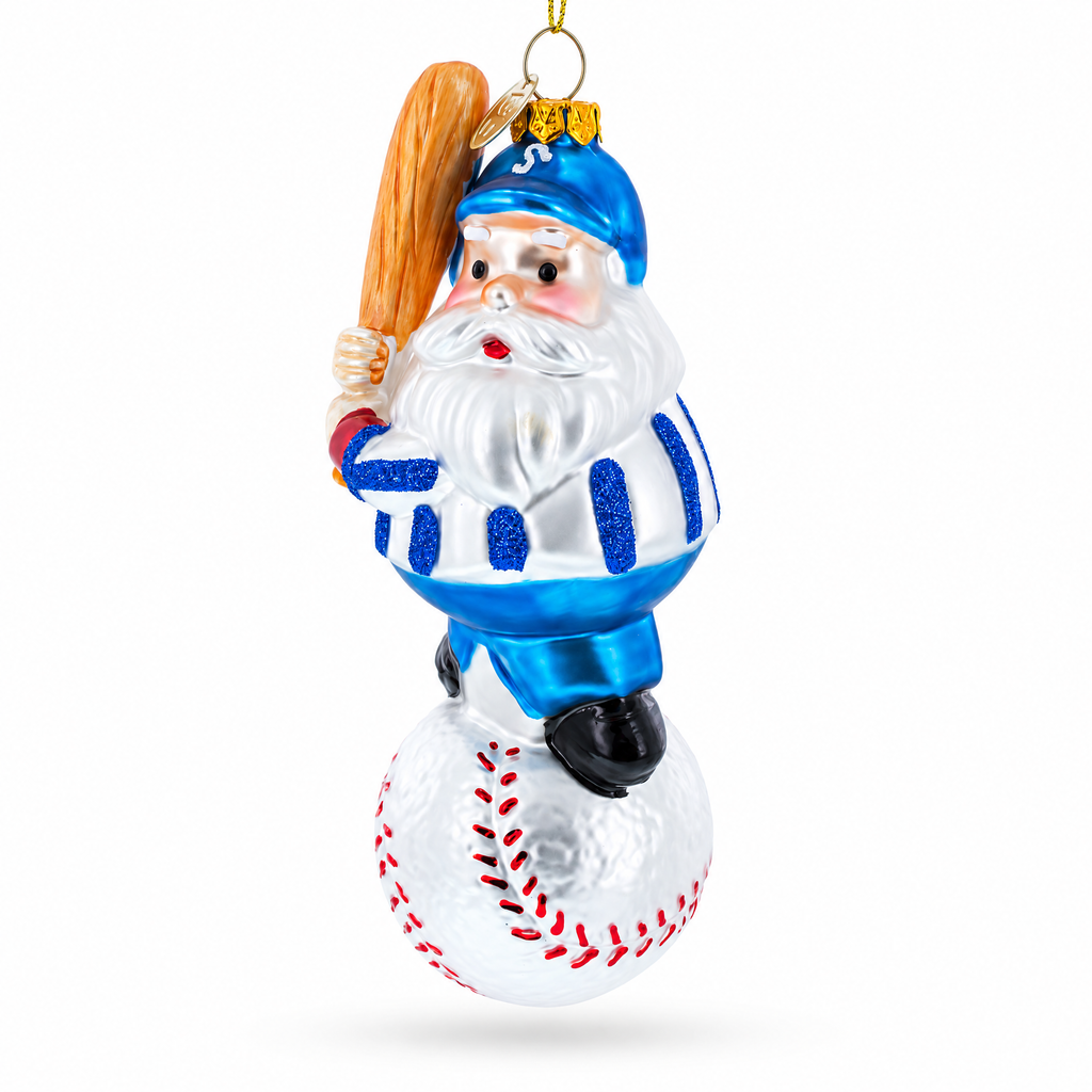 Santa the Baseball Player Glass Christmas Ornament