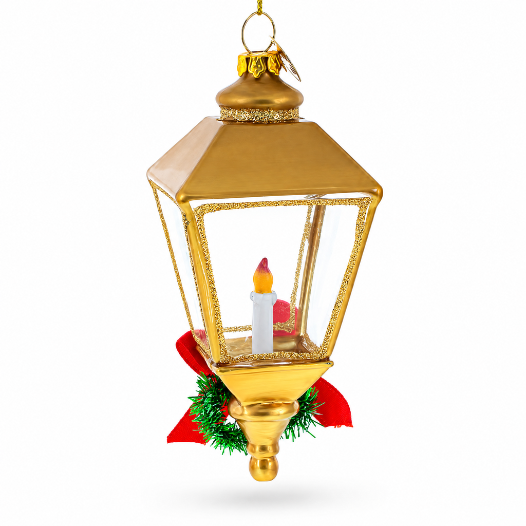 Golden Lantern Glass Christmas Ornament