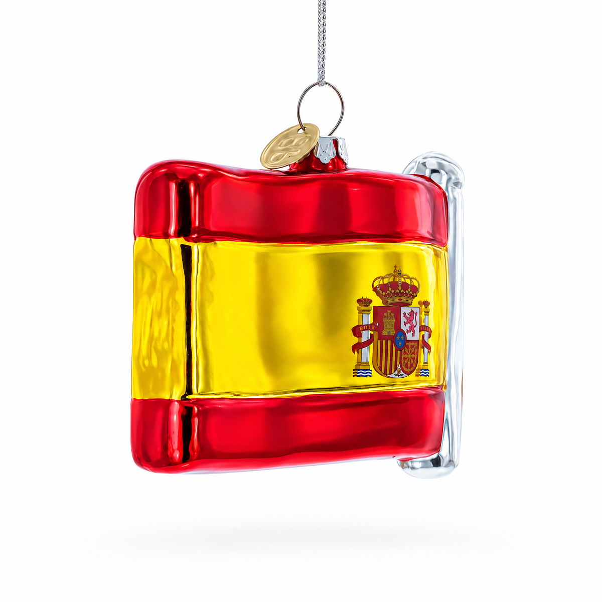 Waving Flag of Spain Glass Christmas Ornament