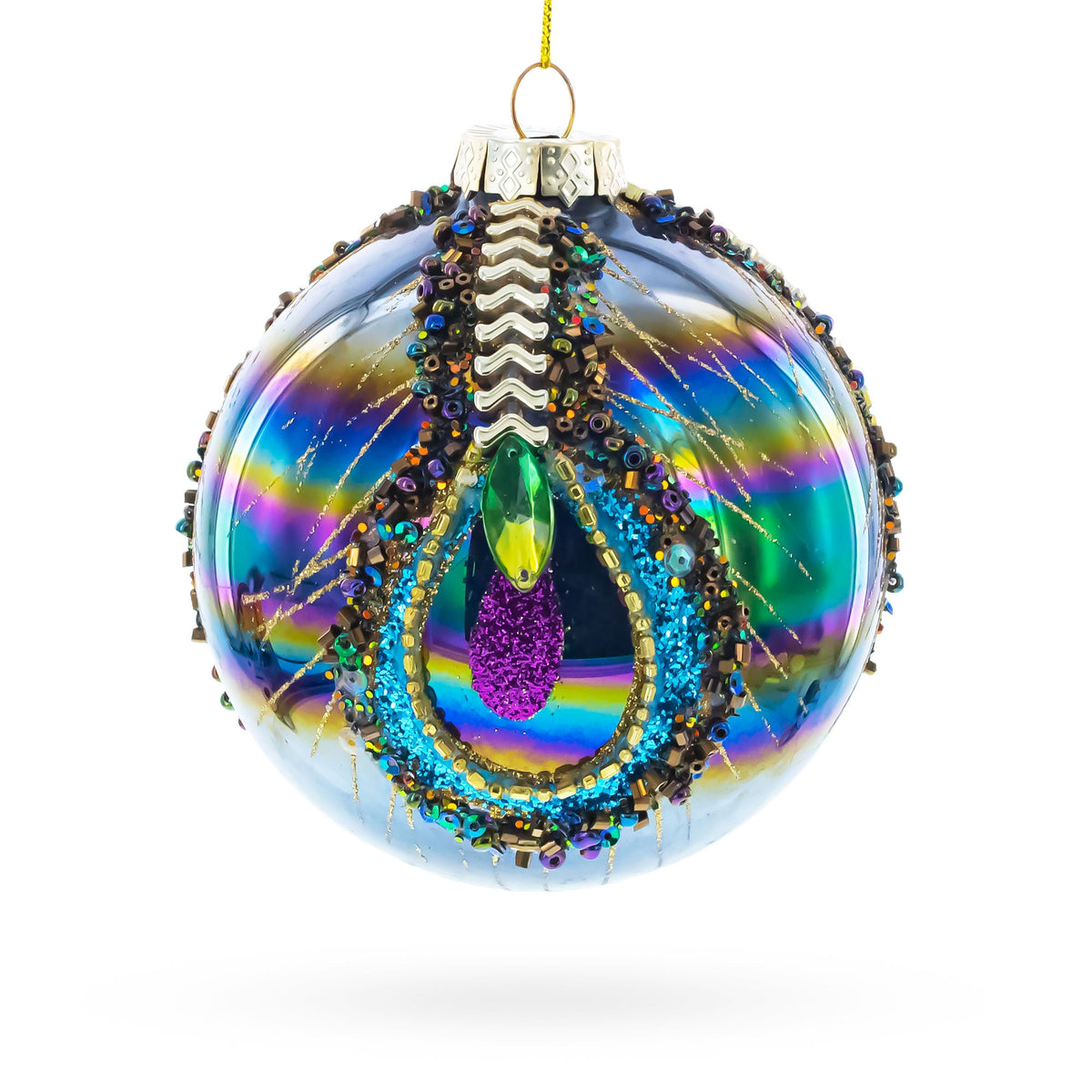 Radiant with Intricate Gems Glass Ball Christmas Ornament 4.6 Inches