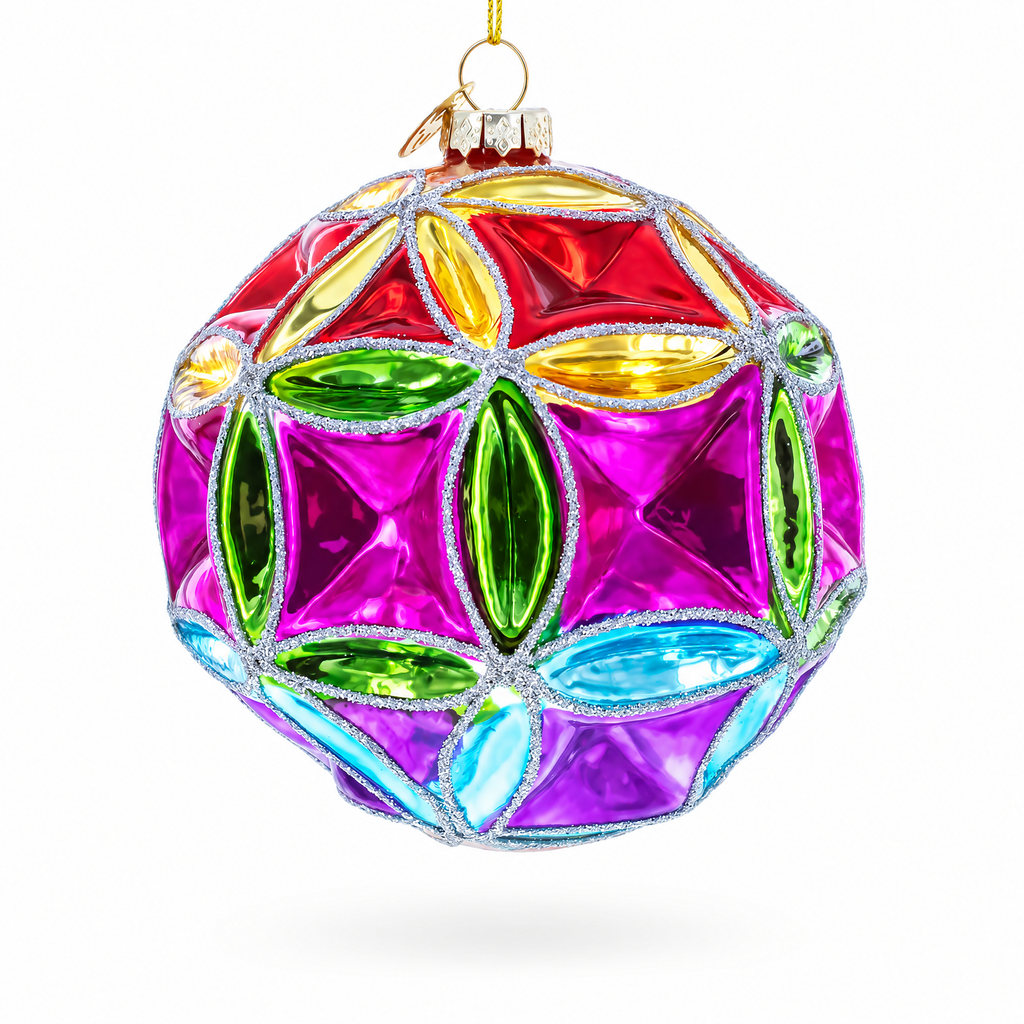 Faceted Design Vibrant Geometric Glass Christmas Ornament