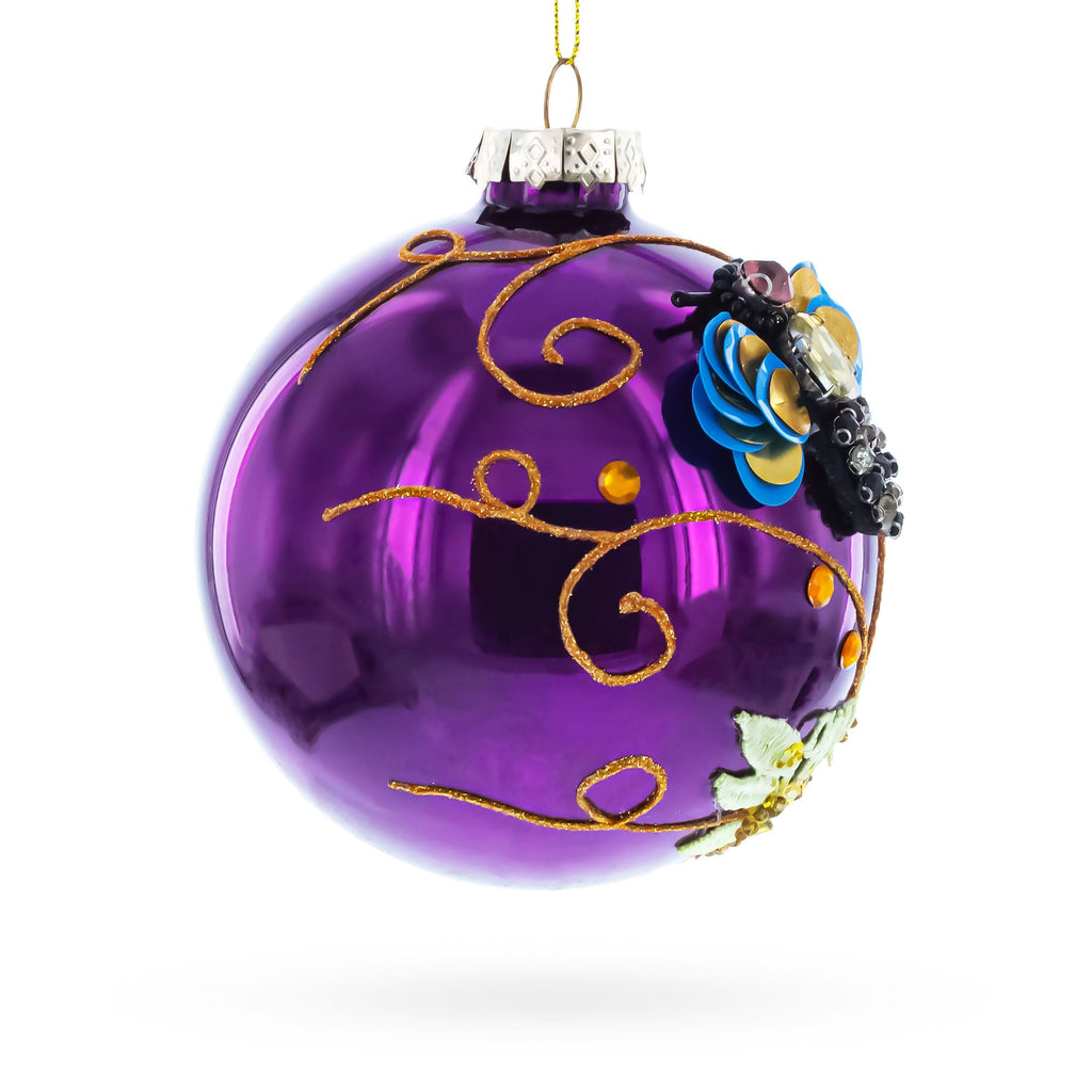 Purple Jewel Butterfly Glass Ball Christmas Ornament