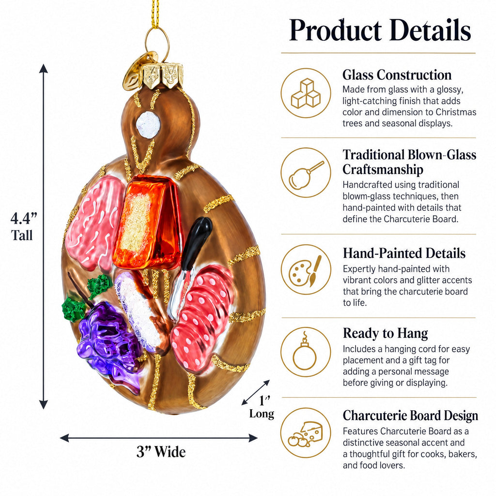 Charcuterie Board Glass Christmas Ornament