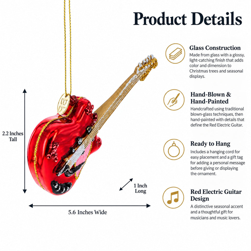 Red Electric Guitar Glass Christmas Ornament