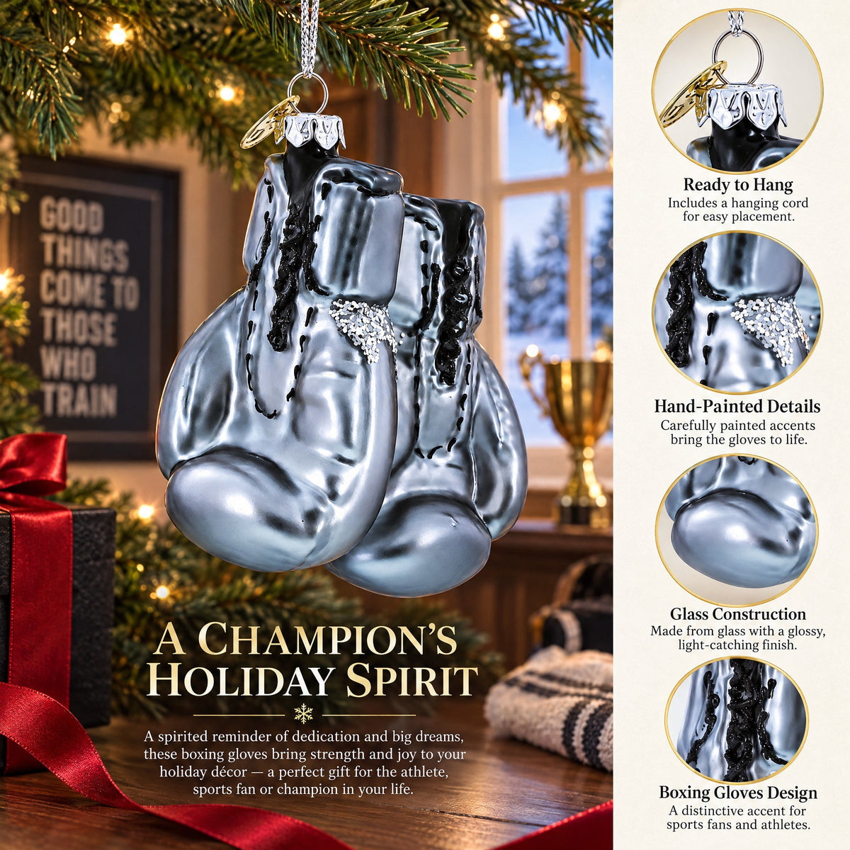 Boxing Gloves Glass Christmas Ornament